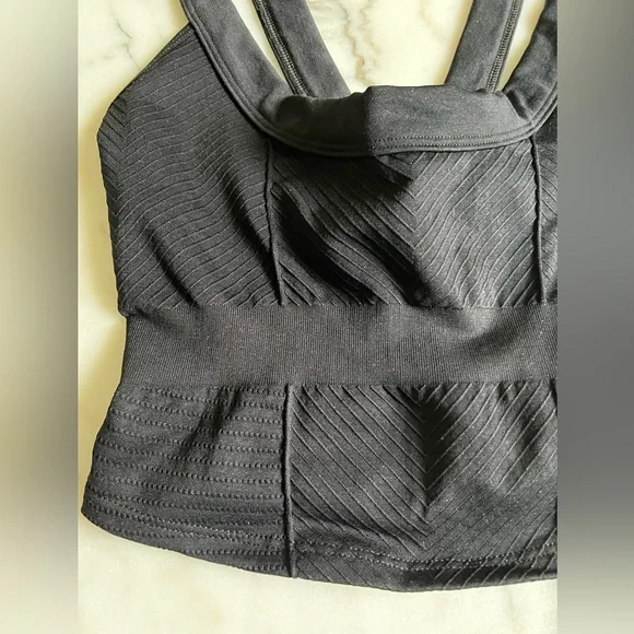 FP Movement by Free People Cinched Textured Sports Bra Cami Top Black - Picture 3 of 6